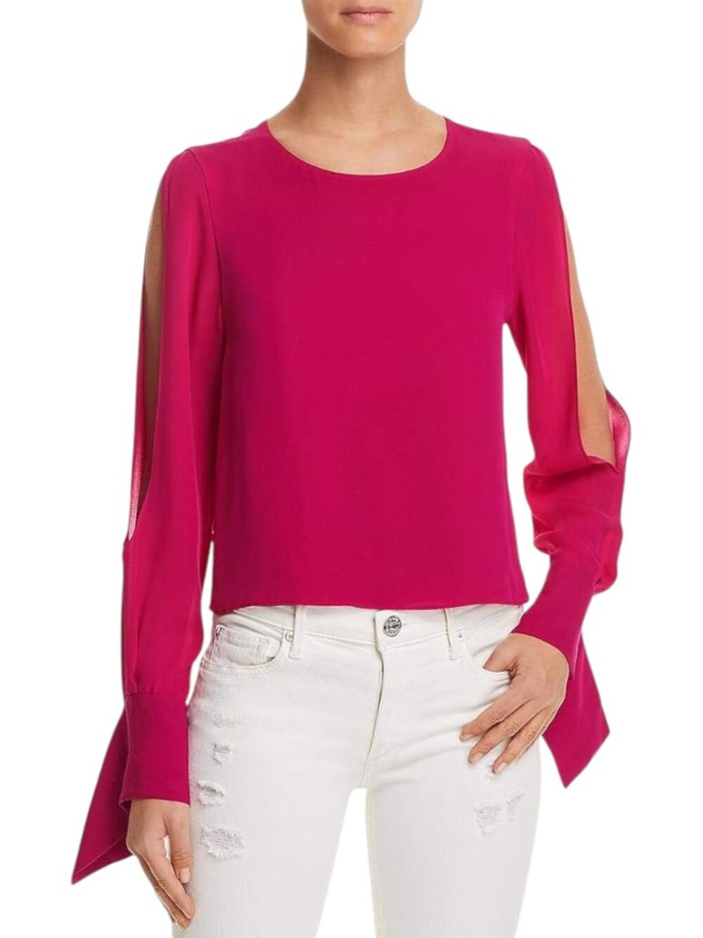 Ramy Brook Addy Silk Fuchsia Pink Long Open Sleeve Blouse